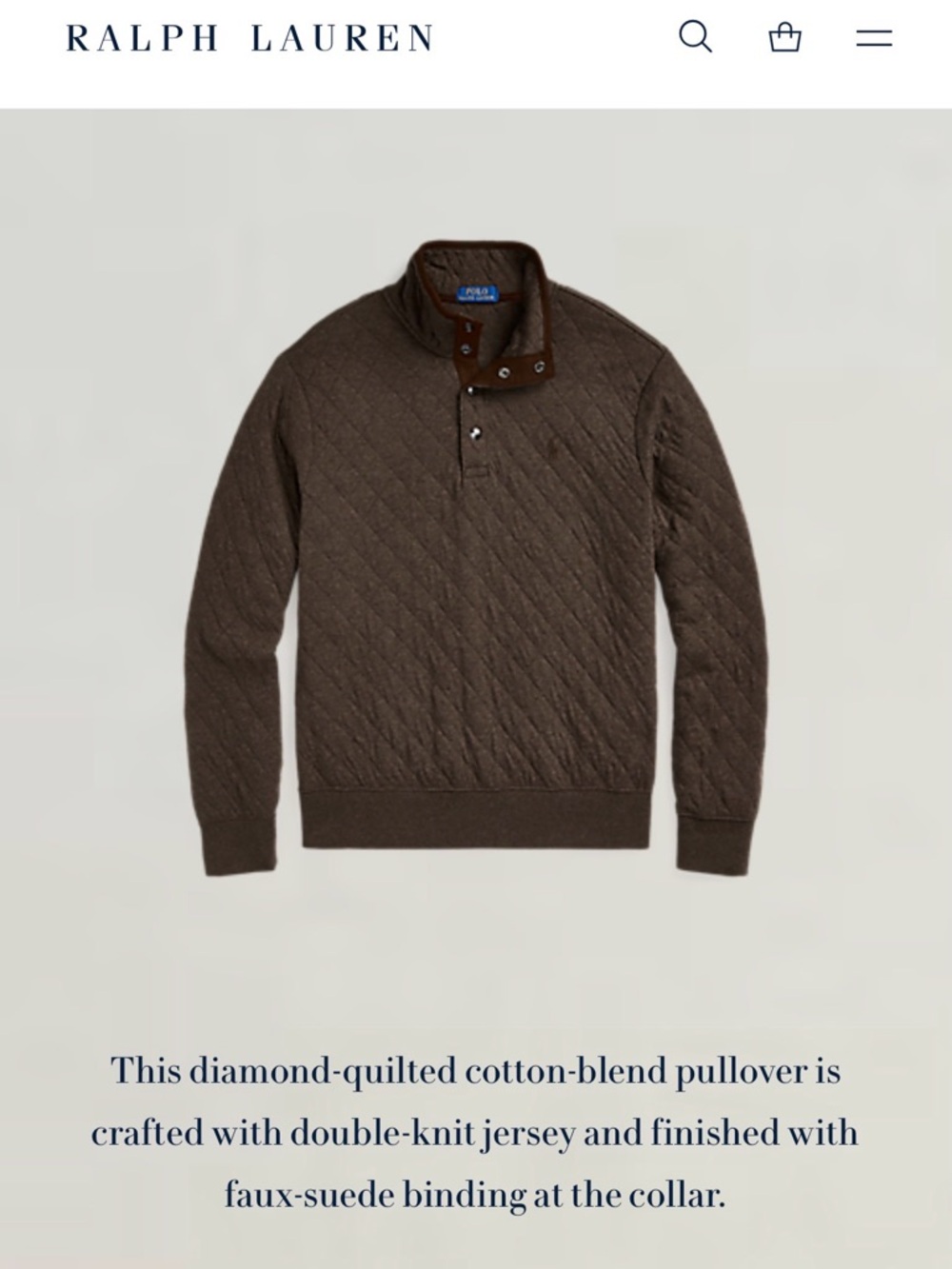 Ralph Lauren Brown Diamond-Quilted Pullover Sweater